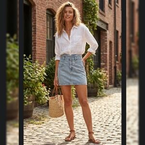 Pull&Bear High Rise Acid Wash Denim Skirt Sz: Small